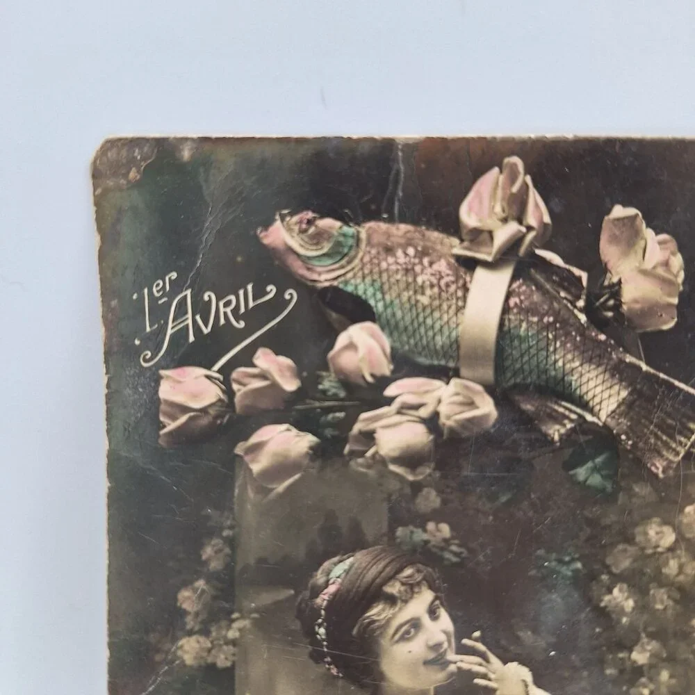 Antique French Postcard 1er Avril Humor Romantic Designed Printed In France 1919